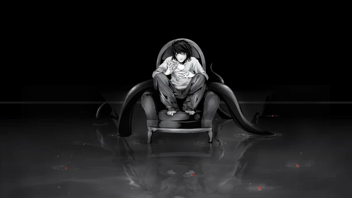 Death Note wallpaper Lawliet L anime girls monochrome front view 2k