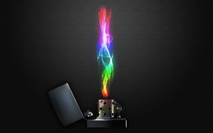 gray lighter with RGB color flame illustration fire colorful