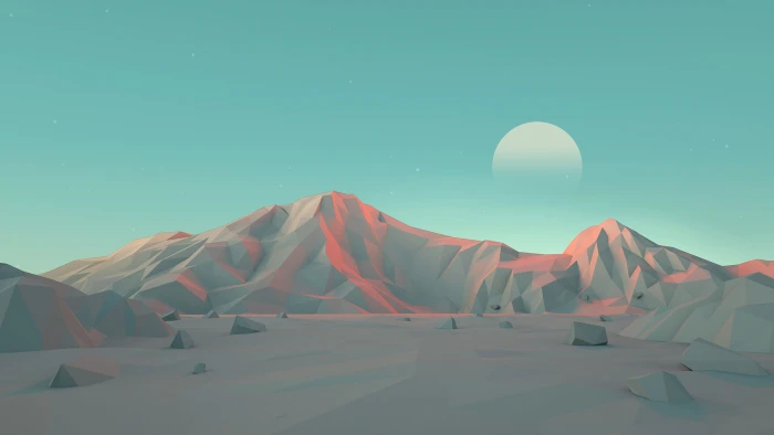 gray mountains illustration Mark Kirkpatrick minimalism low poly 2k
