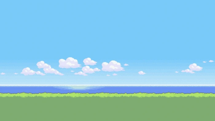 green lawn grass and body of water illustration retro games 2k