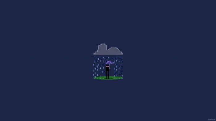 man under umbrella clip art Minecraft enderman vector illustration 2k