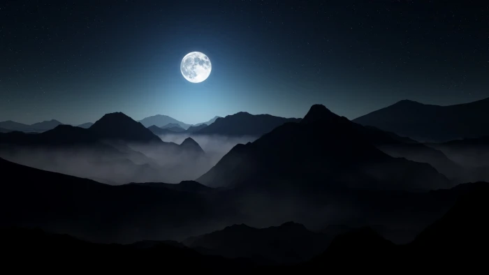 moon and mountains nature landscape mist starry night moonlight 38 2k