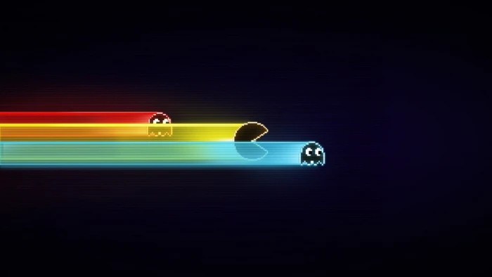 Pac man and Ghosts wallpaper blue Pacman GameBoy old games 2k