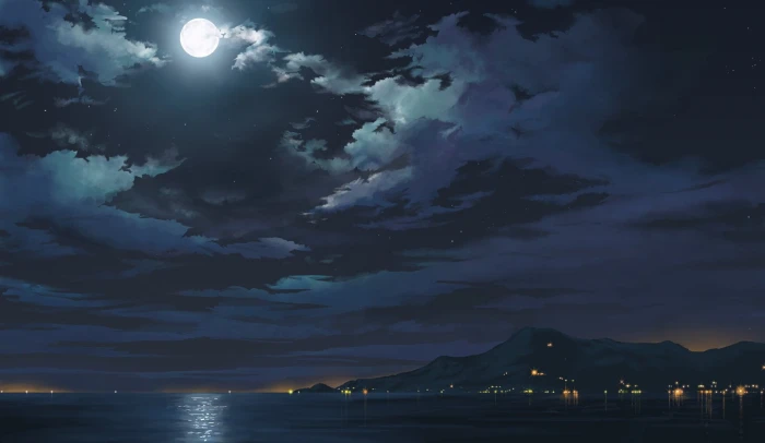 Anime Original Cloud Landscape Moon Ocean Sky cloud sky 2k