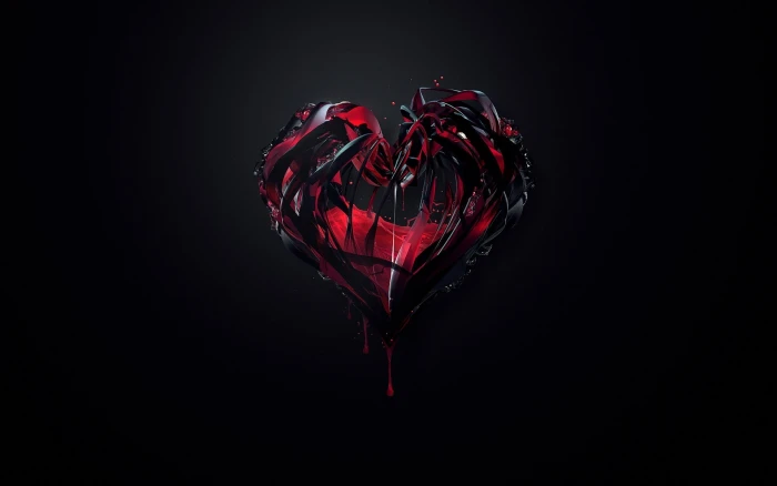 black and red heart digital wallpaper dark crystal abstract 2k