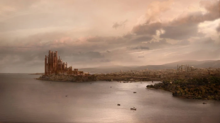 brown concrete buildings near body of water movie still 2k