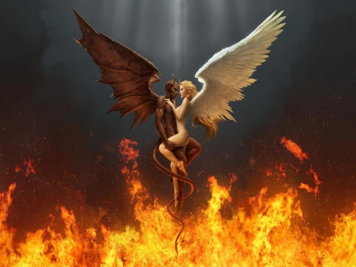 demon and angel illustration devils love bird flying animal Wing