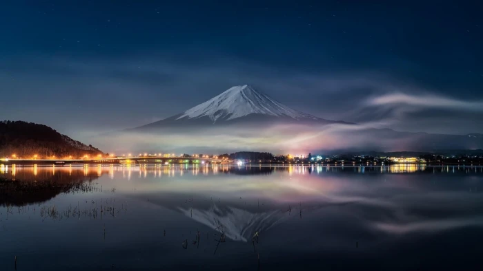 fuji asia kawaguchi dusk yamanashi city lights darkness 2k