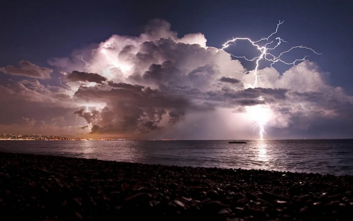 lightning bolt beach storm sea coast nature clouds water