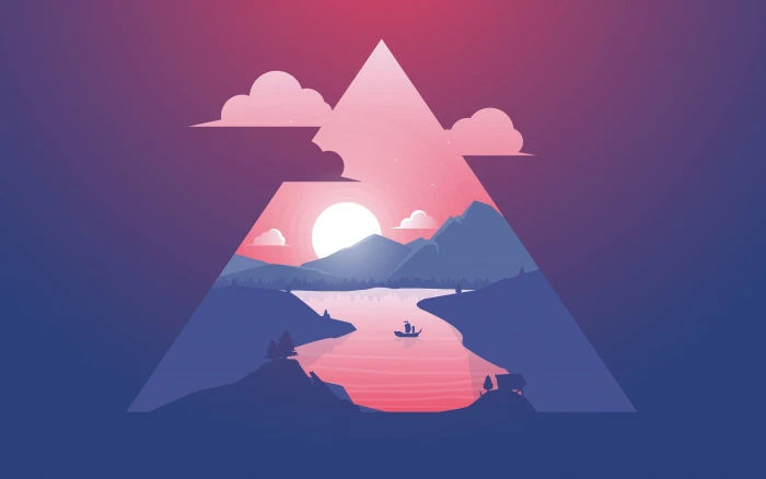 mountain wallpaper Minimal Sunset Scenery vector illustration 2k