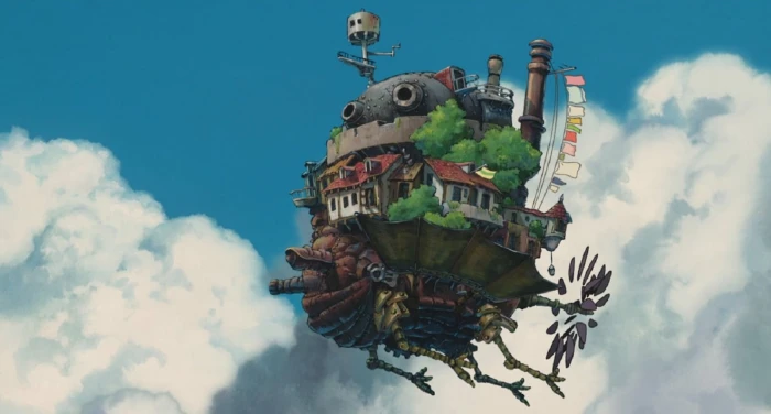 painting of flying house Studio Ghibli Howl's Moving Castle