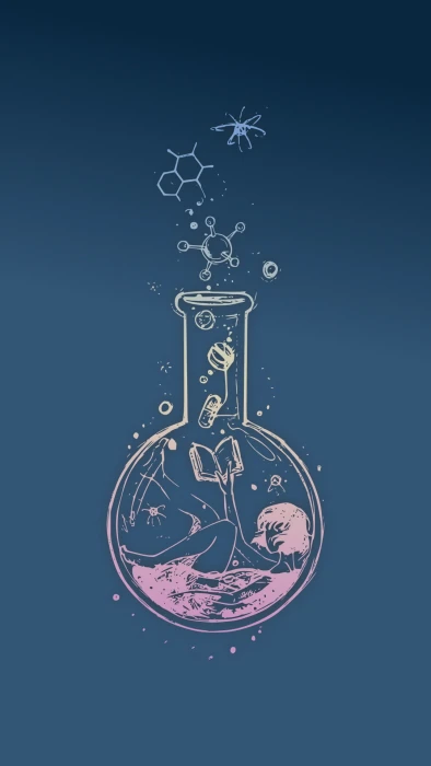 vase painting science anime girls chemistry blue colored background