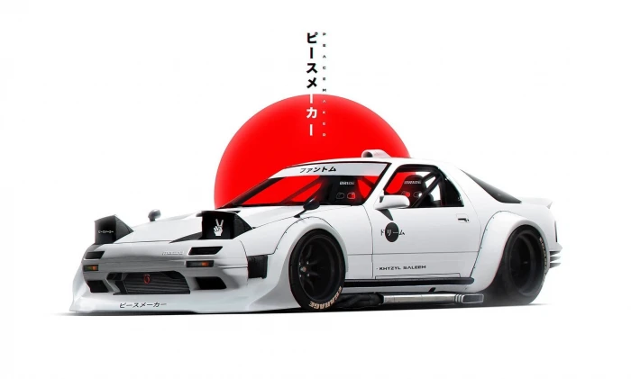 white coupe car Khyzyl Saleem Mazda RX 7 simple background 2k