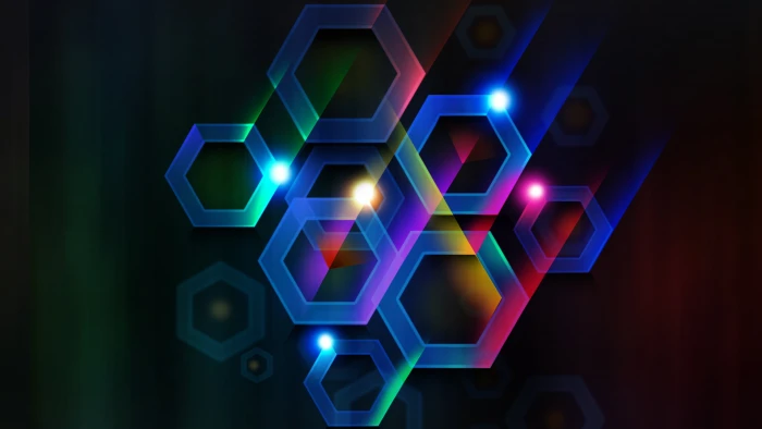 abstract colorful digital art hexagon illuminated lighting equipment 2k