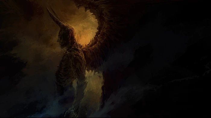 winged man with horn digital wallpaper fantasy art drawing 2k