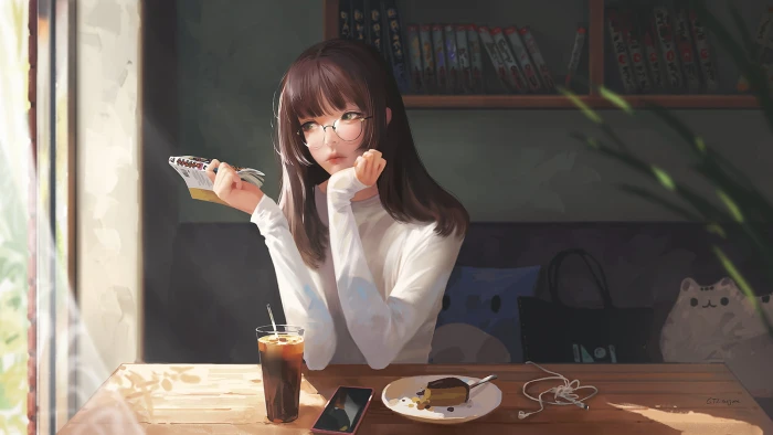 anime girls original characters brunette long hair 2k
