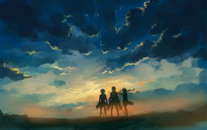 Attack on Titan Anime Clouds Sunset HD cartoon comic