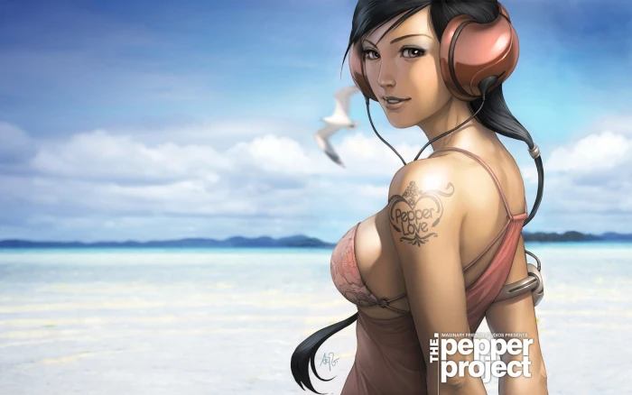 beach headphones girl dark hair pepper project Nature Beaches HD Art 2k