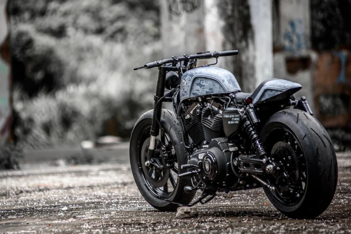 black and blue motorcycle Heavy bike Harley Davidson