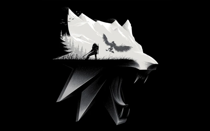 black and white wolf illustration The Witcher video games 3 Wild Hunt 2k