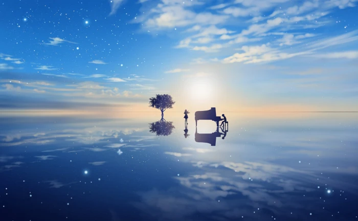 black grand piano anime landscape Shigatsu wa Kimi no Uso 2k