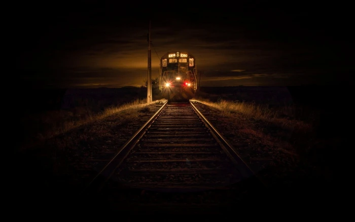 black train landscape nature railway dry grass lights 2k
