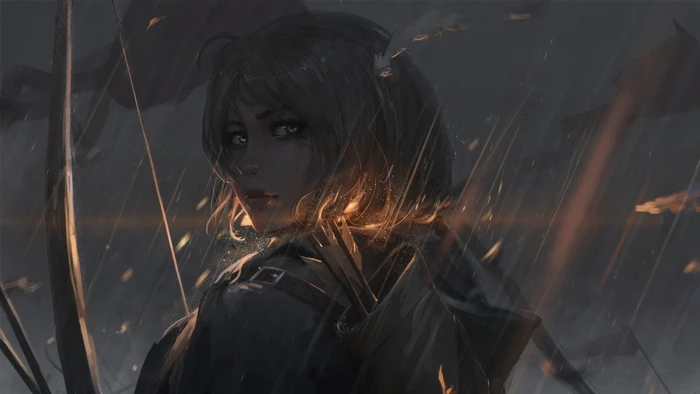 blonde archer female anime character wallpaper artwork fantasy art 2k