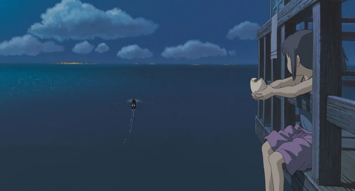 eating anime girl character sitting dock Spirited Away Studio Ghibli 2k