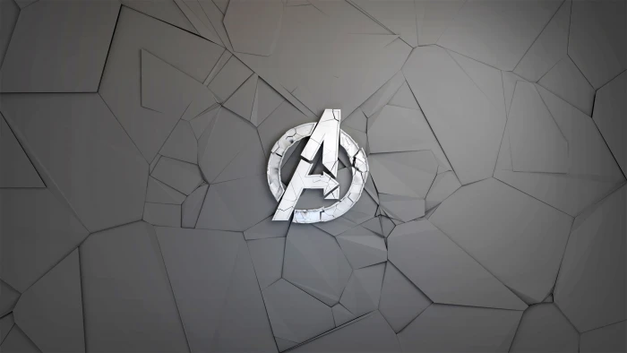 gray Marvel Avengers logo wallpaper fragments background graphics 2k