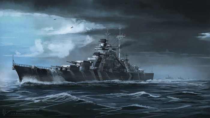gray warship wallpaper ocean battle atlantic clouds 2k