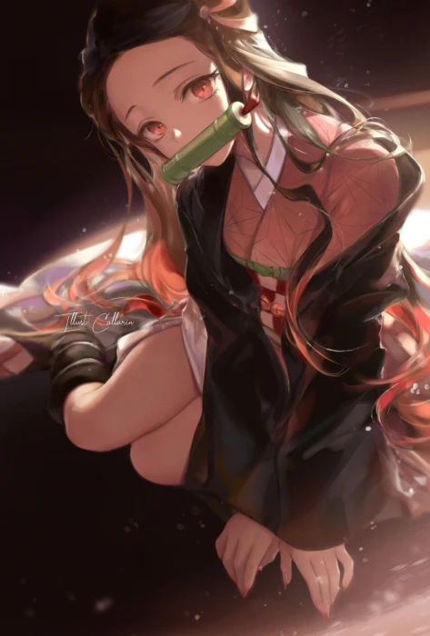 Kimetsu no Yaiba anime girls long hair black multi colored