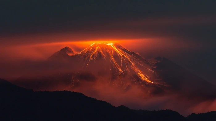 magma flow volcanic eruption volcano orange nature landscape 2k
