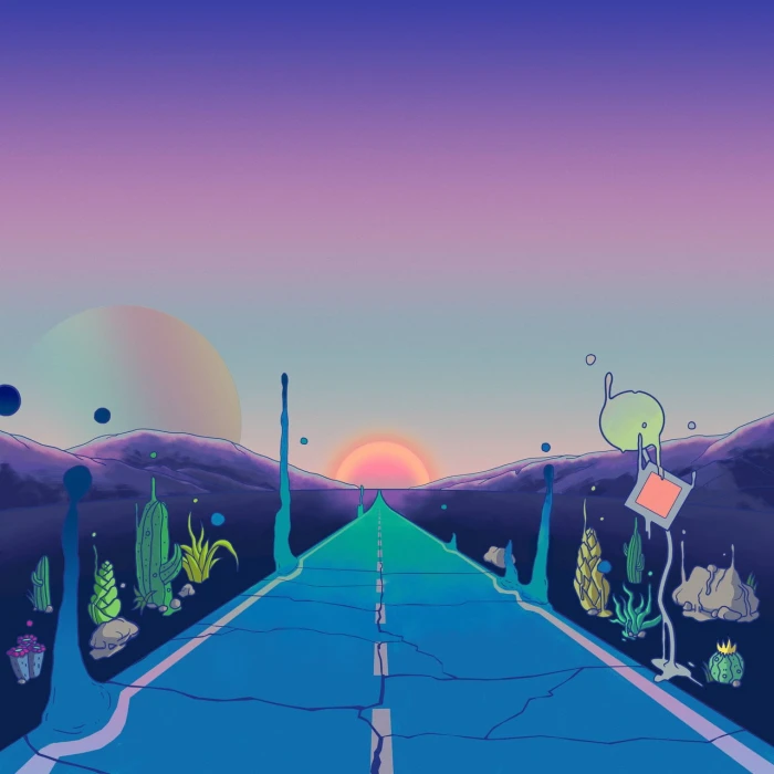 multicolored road painting cover art psychedelic