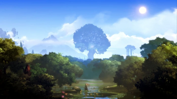 video game wallpaper Ori and the Blind Forest trees spirits 2k