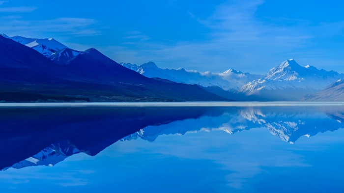 Pukaki lake mountain sky scenery snow capped ranges 2k