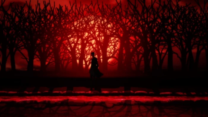 red and black abstract painting Monogatari Series anime fantasy art 2k