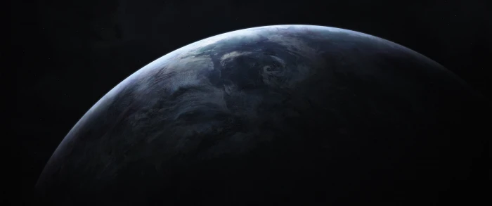 round black wooden table top ultrawide space art night 2k