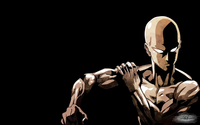 Saitama from One Punch Man illustration black background 2k