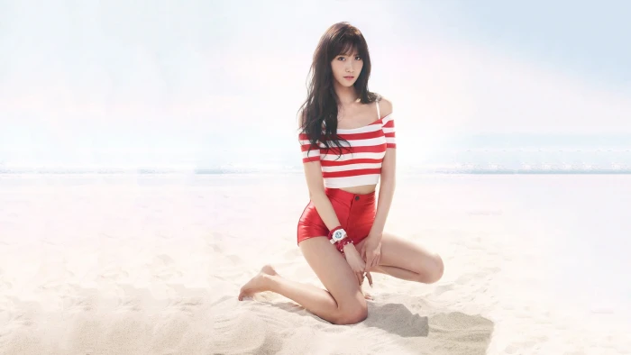 women's red and white striped off shoulder top Yoona Im 2k