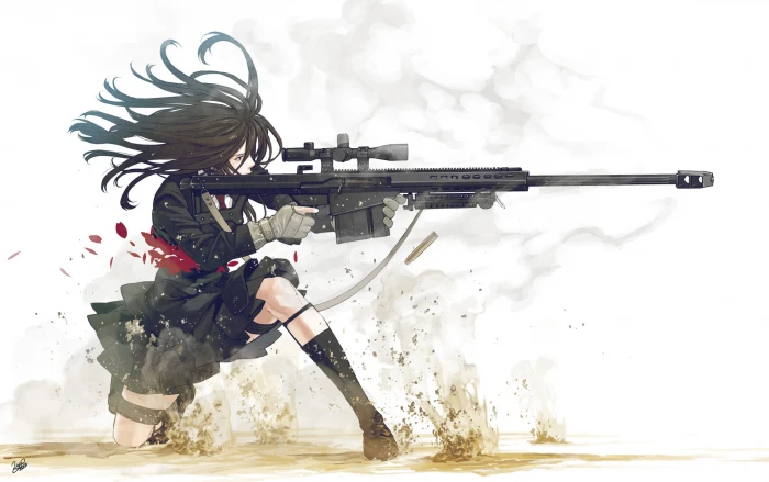 animated female character holding black sniper rifle wallpaper woman Barrett digital 2k