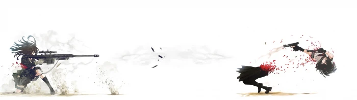 anime characters wallpaper sniper rifle pistol petals flower 2k 4k