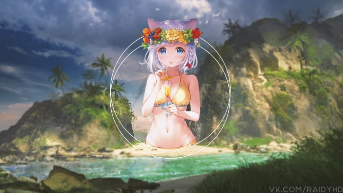 anime girls picture in beach representation 2k