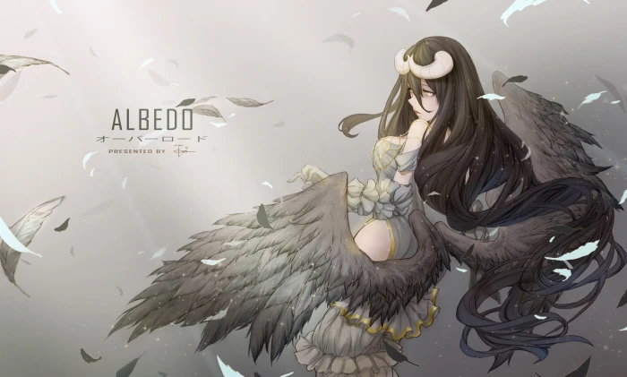 Anime Overlord Albedo Black Hair Feather Girl 2k