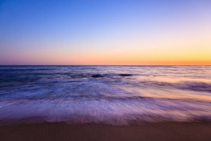 beach sunset sea long exposure motion blur minimalism 2k