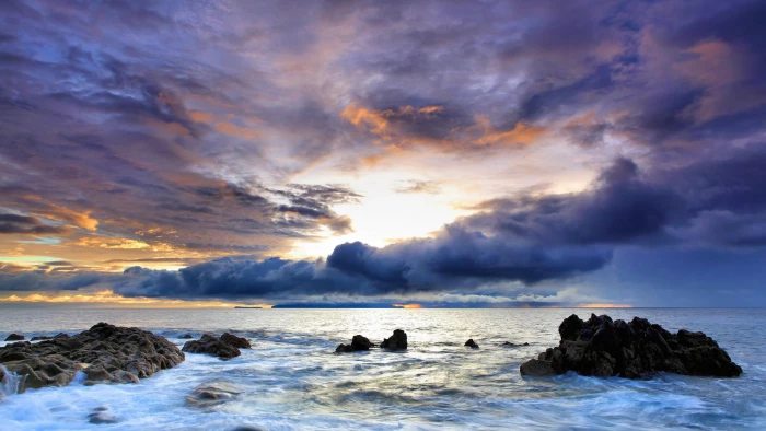 Beautiful Ocean Scenery ocean water skies nature sunset rocks 2k