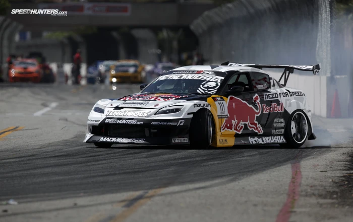 black and gray racing car drift mazda red bull long beach 2k