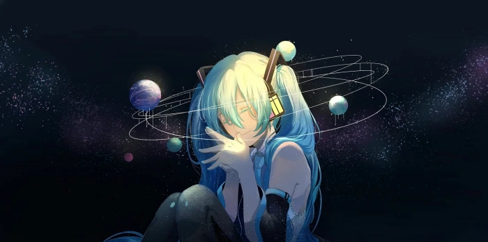 blue haired female anime character digital wallpaper night Hatsune Miku 2k