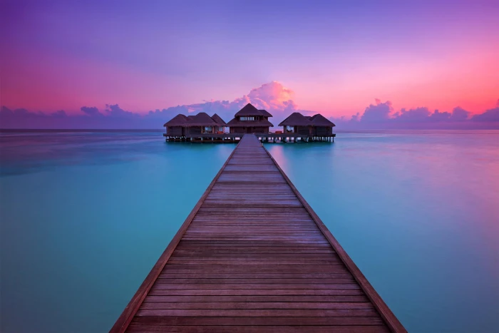 brown dock sunset the ocean pierce resort Bungalow Maldives 2k