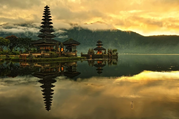 body of water beside house painting nature landscape Indonesia 2k