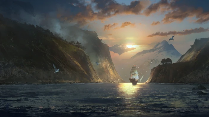 body of water digital art nature landscape clouds Sergey Zabelin 2k